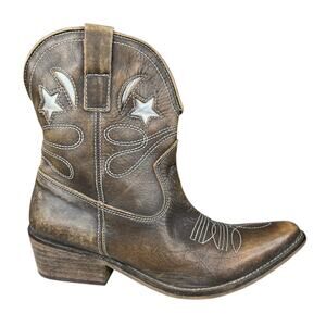Jeffrey Campbell Women’s Brown Leather Star Western Boots Size 39 US 7